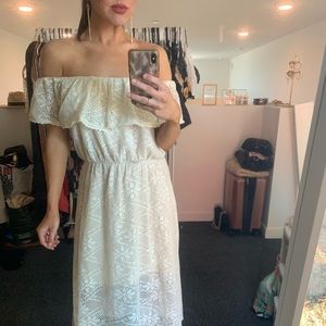 Off-The-Shoulder Crochet Midi Dress